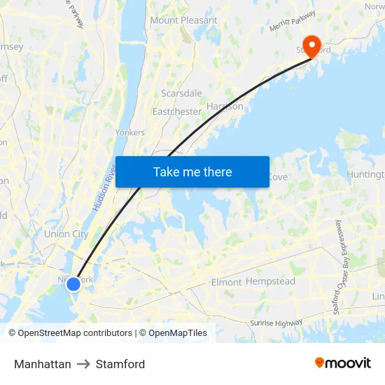 Manhattan to Stamford map