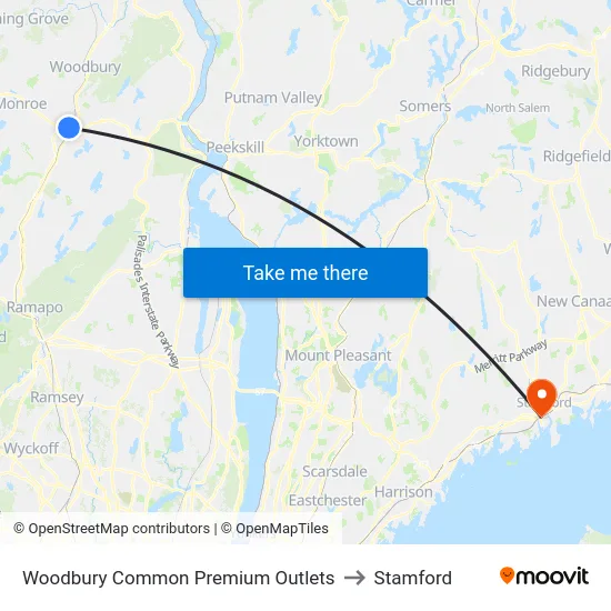 Woodbury Common Premium Outlets to Stamford map