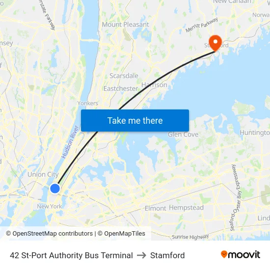 42 St-Port Authority Bus Terminal to Stamford map