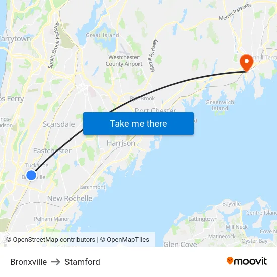 Bronxville to Stamford map