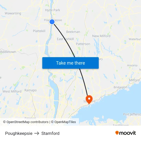 Poughkeepsie to Stamford map