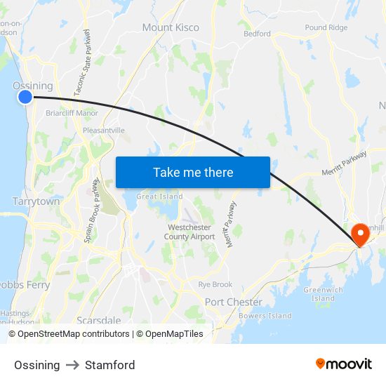 Ossining to Stamford map