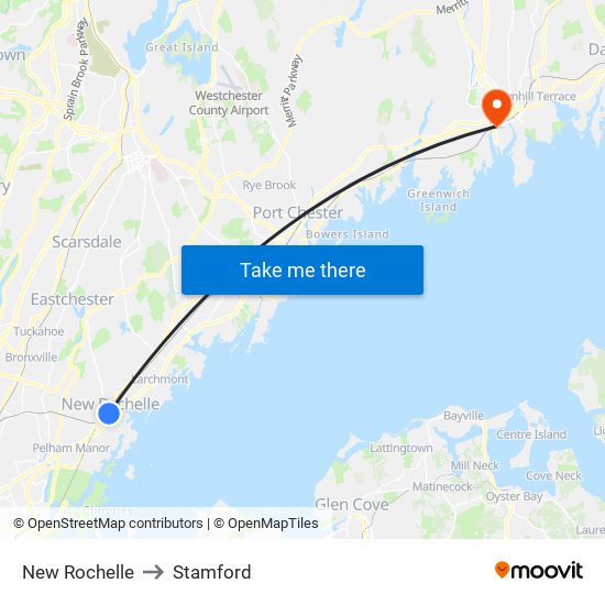 New Rochelle to Stamford map
