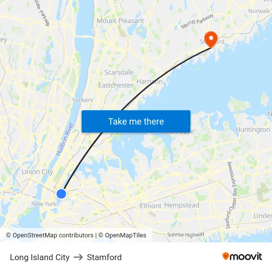 Long Island City to Stamford map