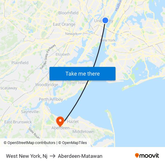 West New York, Nj to Aberdeen-Matawan map