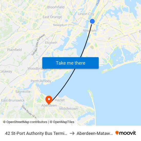 42 St-Port Authority Bus Terminal to Aberdeen-Matawan map