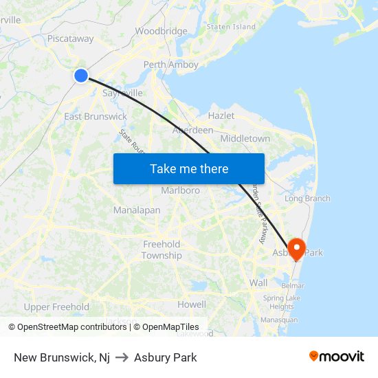 New Brunswick, Nj to Asbury Park map
