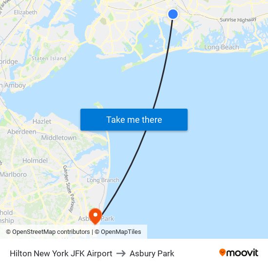 Hilton New York JFK Airport to Asbury Park map
