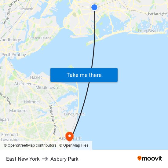 East New York to Asbury Park map