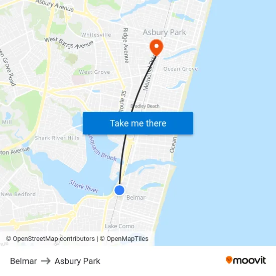 Belmar to Asbury Park map