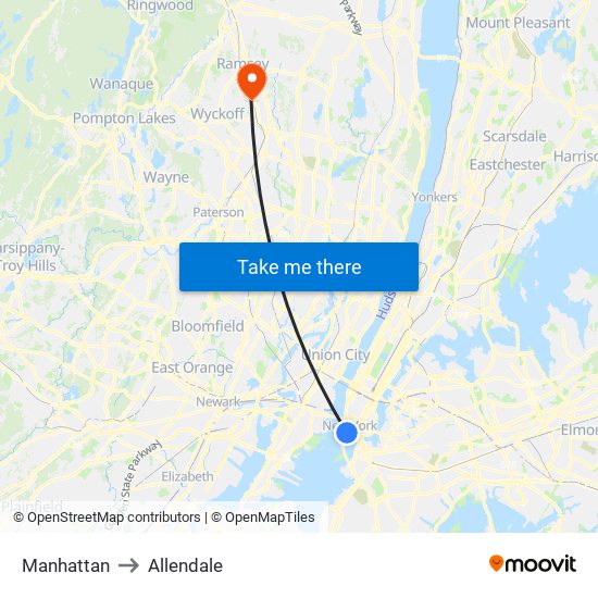 Manhattan to Allendale map