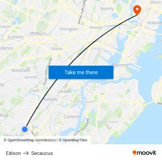 Edison to Secaucus map