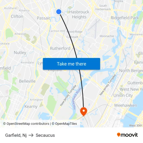 Garfield to Secaucus map
