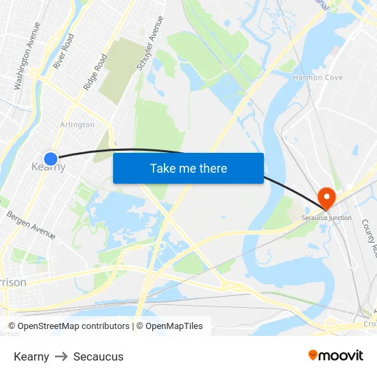 Kearny to Secaucus map