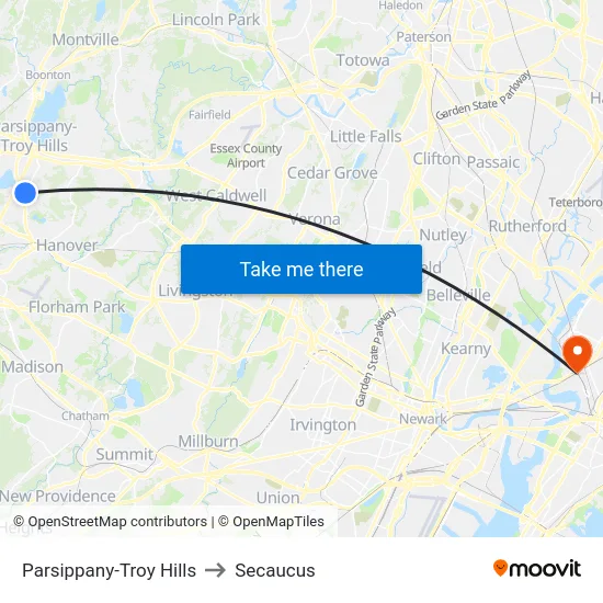 Parsippany-Troy Hills to Secaucus map