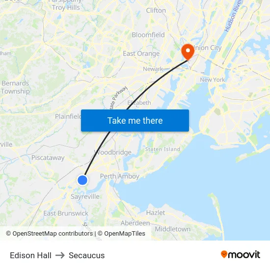 Edison Hall to Secaucus map