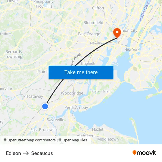 Edison to Secaucus map