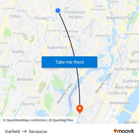 Garfield to Secaucus map