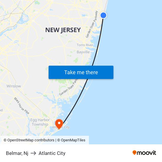 Belmar, Nj to Atlantic City map