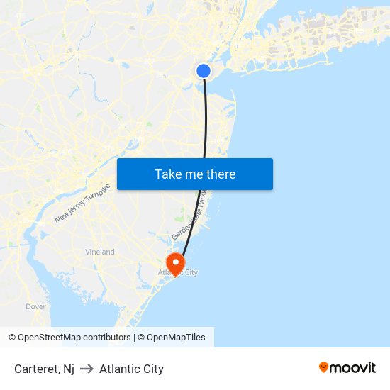 Carteret, Nj to Atlantic City map