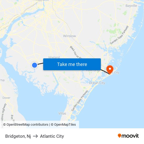 Bridgeton, Nj to Atlantic City map