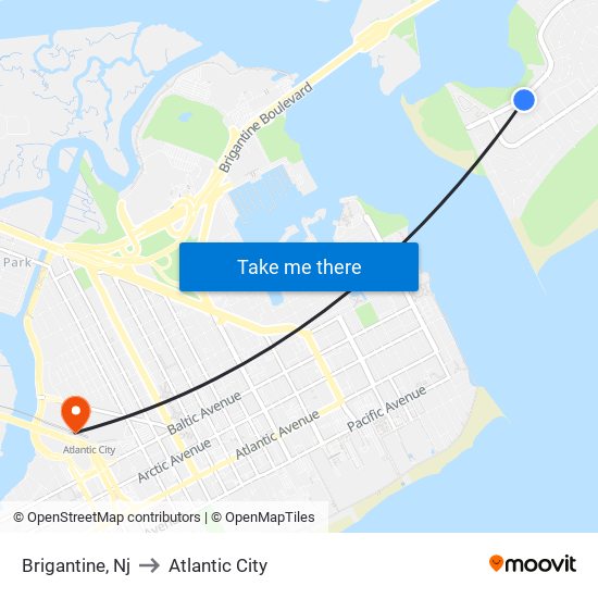 Brigantine, Nj to Atlantic City map