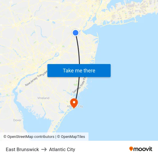 East Brunswick to Atlantic City map