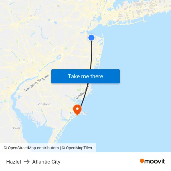 Hazlet to Atlantic City map