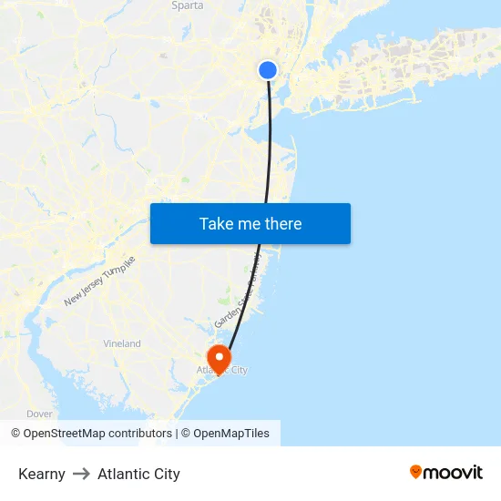 Kearny to Atlantic City map