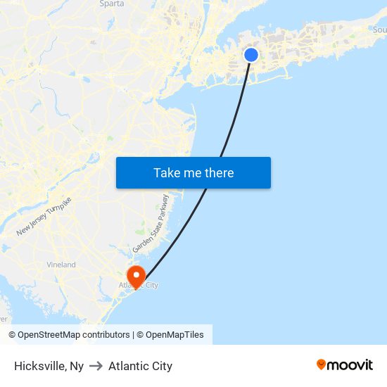 Hicksville, Ny to Atlantic City map