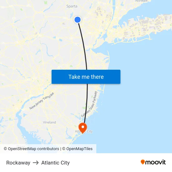 Rockaway to Atlantic City map