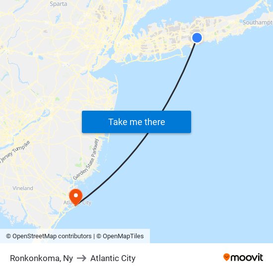 Ronkonkoma, Ny to Atlantic City map