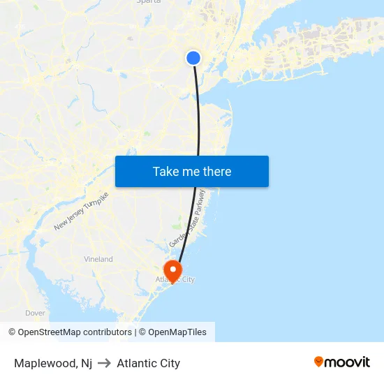 Maplewood to Atlantic City map