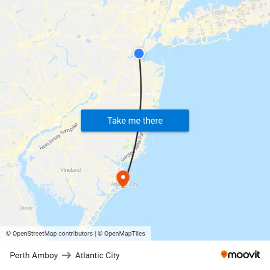 Perth Amboy to Atlantic City map