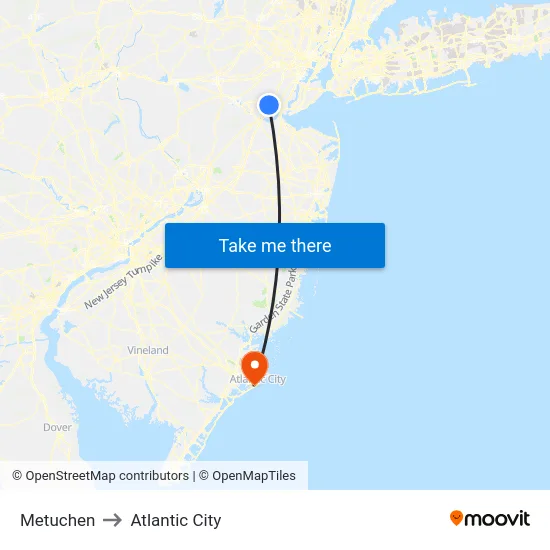 Metuchen to Atlantic City map