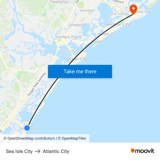 Sea Isle City to Atlantic City map