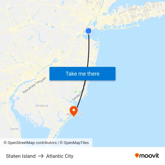 Staten Island to Atlantic City map