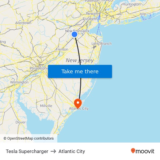 Tesla Supercharger to Atlantic City map