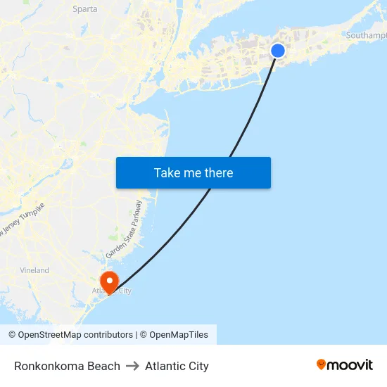 Ronkonkoma Beach to Atlantic City map