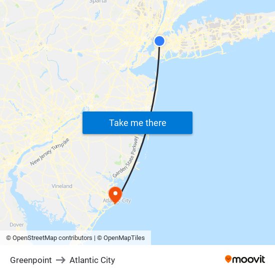 Greenpoint to Atlantic City map