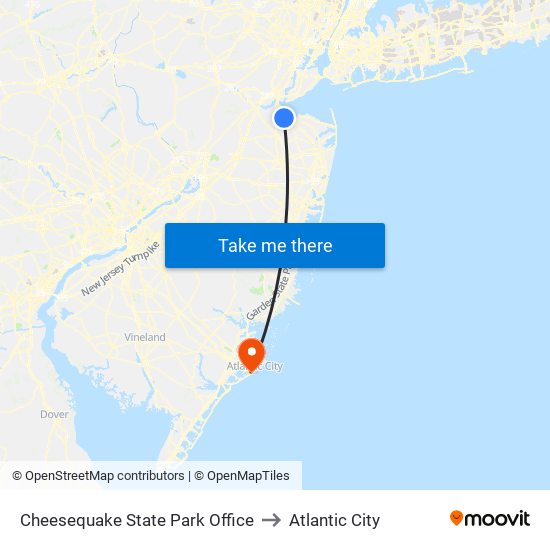 Cheesequake State Park Office to Atlantic City map