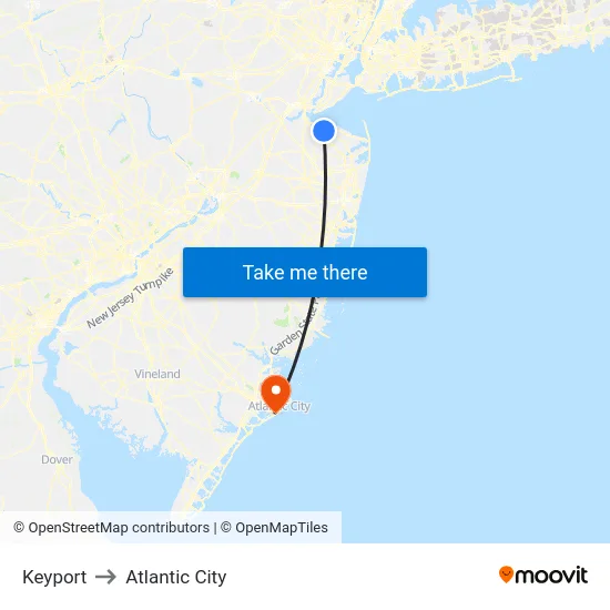 Keyport to Atlantic City map