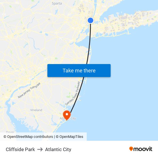 Cliffside Park to Atlantic City map