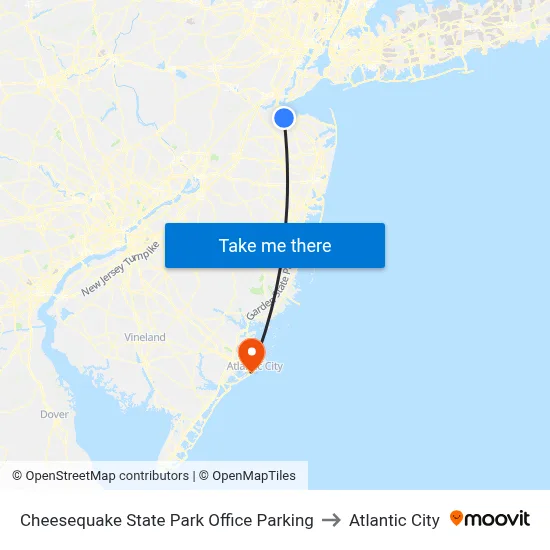 Cheesequake State Park Office Parking to Atlantic City map