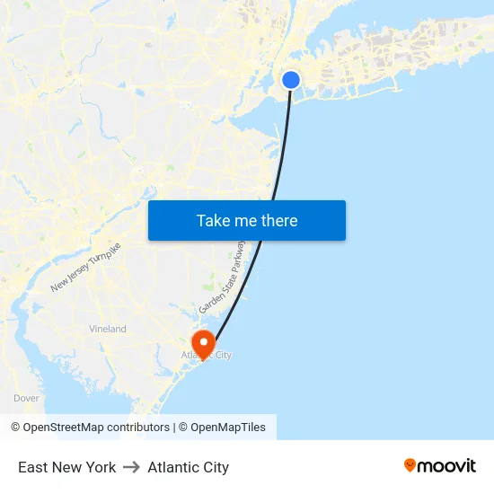 East New York to Atlantic City map
