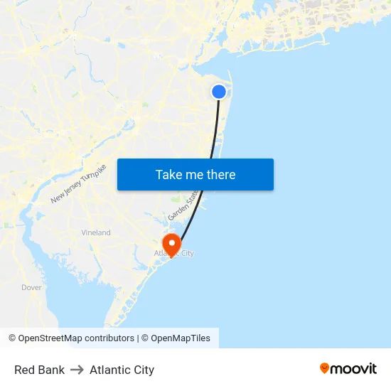 Red Bank to Atlantic City map