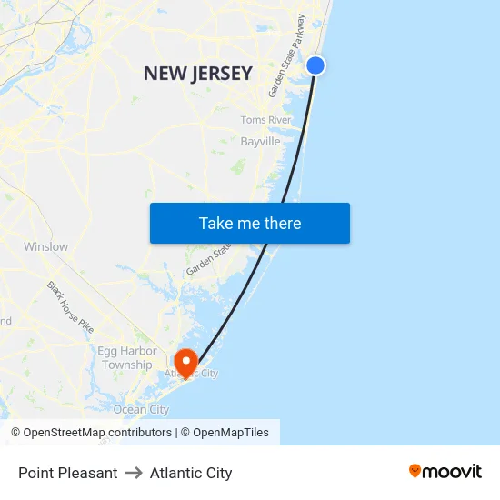 Point Pleasant to Atlantic City map