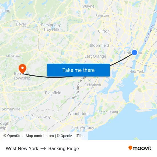West New York to Basking Ridge map