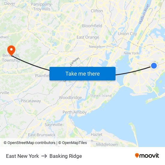 East New York to Basking Ridge map