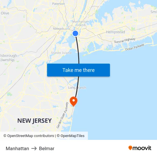 Manhattan to Belmar map